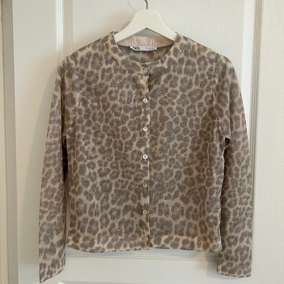 ZARA Leopard Print Fine Knit Twin Set | Cardigan + Short Sleeve Top- SZ S - Picture 3 of 3